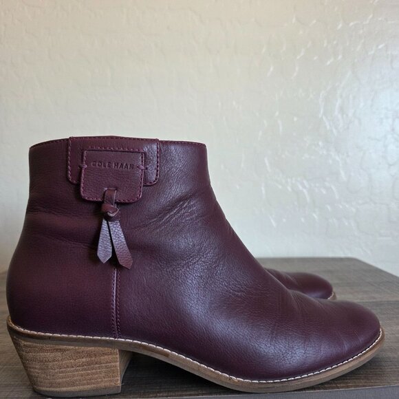 Cole Haan Joanna Leather Bootie Ankle Boot Purple Size Womens 10 Block Heel Fall - Picture 1 of 12
